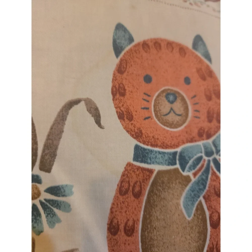 Vintage Kitschy Stencil Cat Pillow Square Ditsy 90s Colors Butterfly